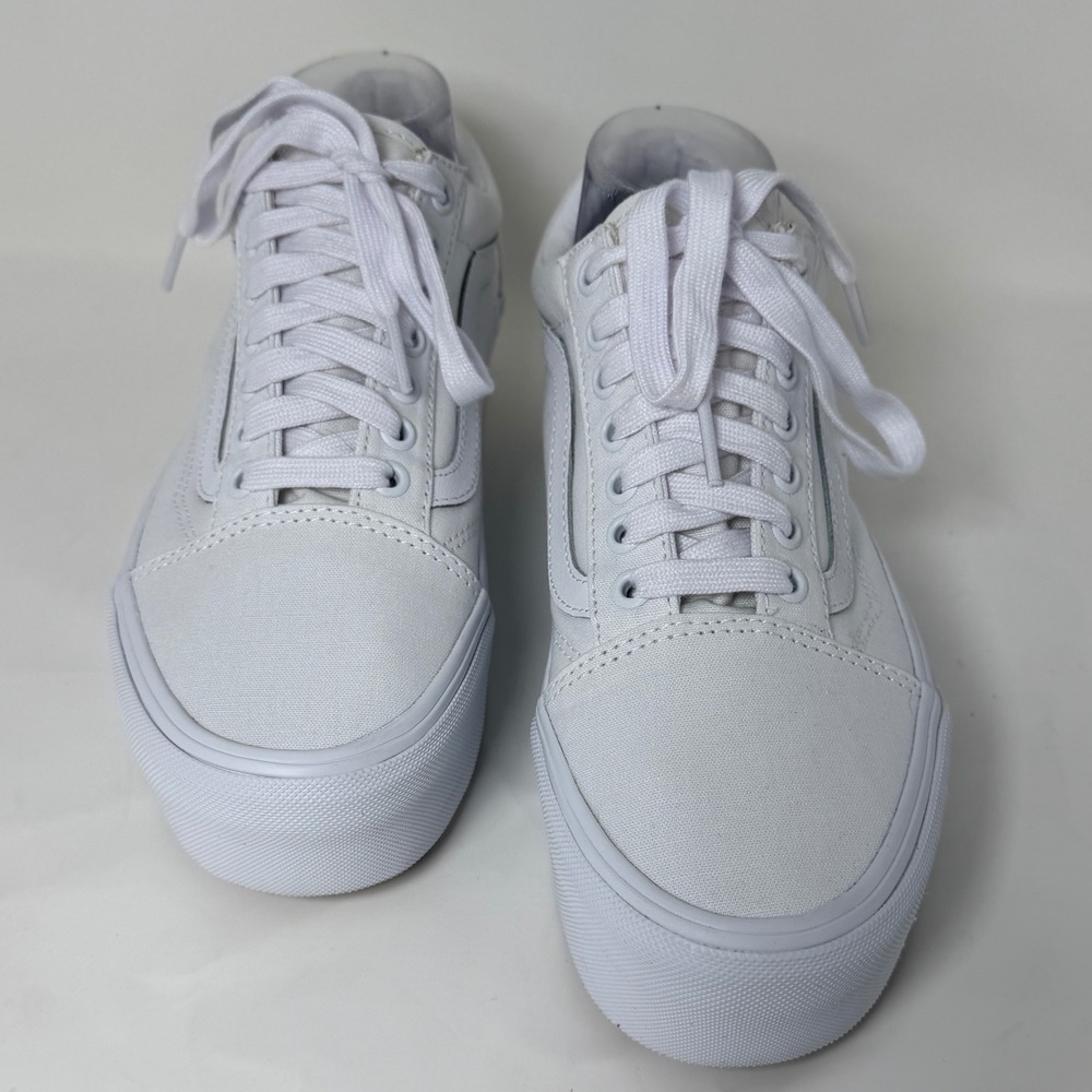 Vans Old Skool Stackform True White Canvas Platform Sneakers Mens 7 Womens 8.5 - Picture 13 of 16